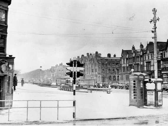 St Annes Square covered in snow, in the 1960s