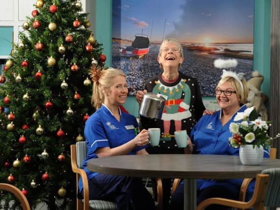 Christmas Day volunteer Sybil Radford, 79, who will man the tea trollies for patients at Trinity Hospice with Becky Blackwell and Michelle Padgett