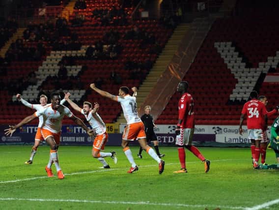 Blackpool celebrate their last-minute equaliser