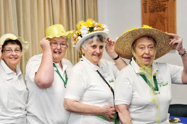 Susan Essex-Crosby, Linda Wood, Jackie Munden, Beryl Moran and Doreen Southern

, at Poulton Friends of Trinity Hospice Easter coffee morning
