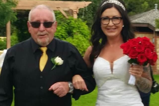 Kelly Maunder who married Chris Szyjko in Australia. Pictured with her dad.