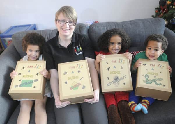 Fleetwood mum Rebecca Hove has set up a new business called I'm A Mini which was inspired by her three children.  She pis pictured with Tariro Hove, 3, Maita Hove, 6 and Tatara Hove, 2.