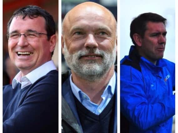 Blackpool boss Gary Bowyer, Fleetwood head coach Uwe Rosler and AFC Fylde manager Dave Challinor