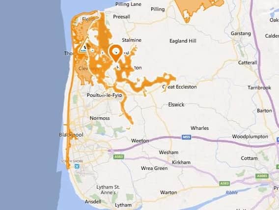 This map, from the government's flood warning information service, shows the area where flooding is possible when Storm Eleanor hits later this evening
