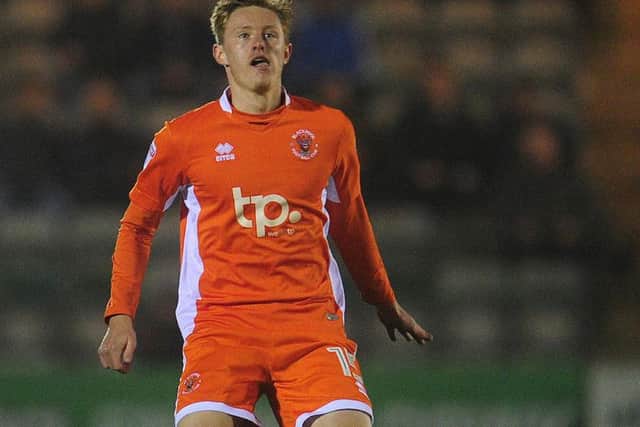 Longstaff in action for Blackpool at Plymouth earlier this season