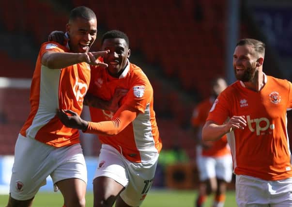 Kyle Vassell celebrates scoring Blackpools first goal against Oxford United in September