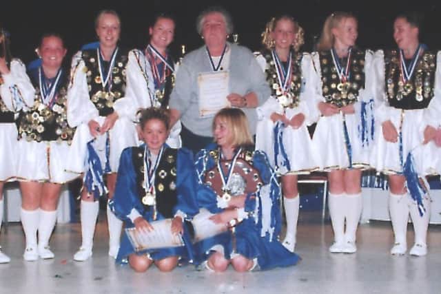 Award winning dancers from the Fleetwood Royalettes morris dancing club with their trainer and founder Carol Brooks after winning top honours at the North West Regional Championships at Pontin's, St. Anne's in 2002..