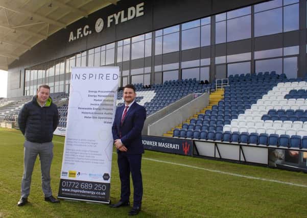 Tom Hutton, director of community development at AFC Fylde Community Foundation and right, Kevin Mason, director of business development at Inspired Energy