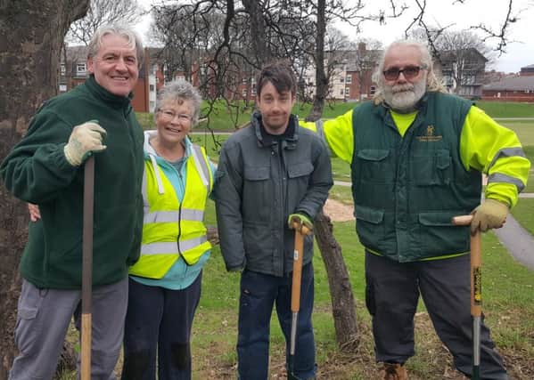 Viv Willder at the planting with Fylde Council staff Paul Hazelton, Chris Fairhurst and Neil Darch