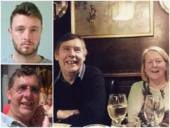 Lee Gallagher (top left) has been jailed for killing Michael Meekins as he walked near his Fleetwood home with wife Paula
