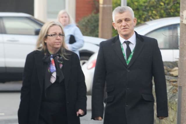 Fylde Council chief executive Allan Oldfield and director of corporate resources Tracy Morrison arrive for the funeral