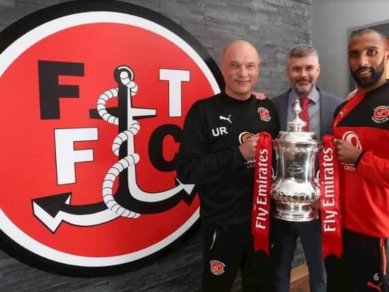 Fleetwood boss Uwe Rosler, CEO Steve Curwood and skipper Nathan Pond.