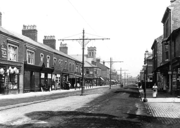 Lord Street, Fleetwood, from the junction with Preston Street not long after the tramway opened in the town in 1898.