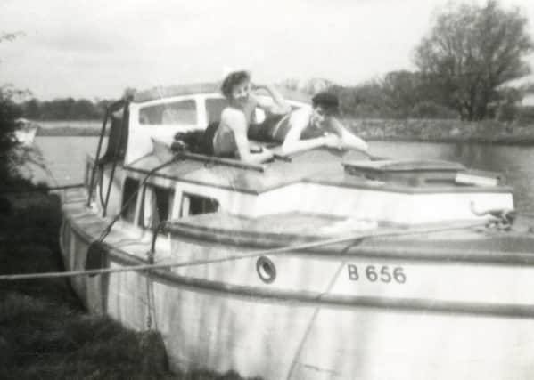 The crew of the Silver Song in April 1961 on the Norfolk Broads. Phil Crossley and Bill Taylor