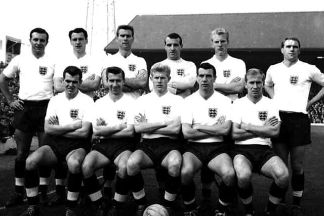 The 1961 England football team  Back row - Jimmy Armfield, Bobby Robson, Peter Swan, Ron Springett, Ron Flowers and Ramon Wilson.