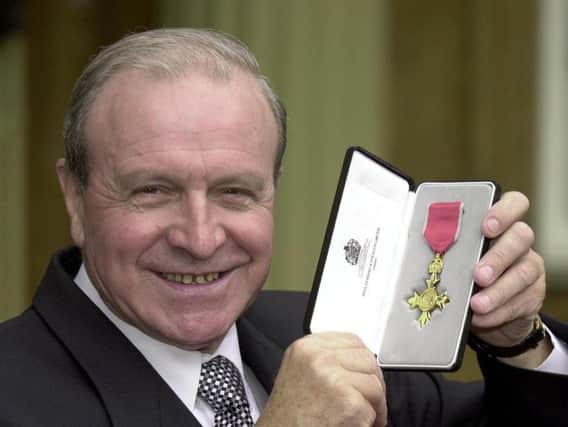 Jimmy Armfield at Buckingham Palace in London Wednesday October 18 2000, after he recieved his OBE from the Prince of Wales.
