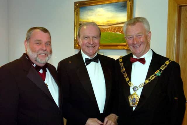 The Blackpool Mayor's Charity Ball at Blackpool FC in 2006. From left, The consort to the Deputy Mayor of Blackpool-Mr Alan Haynes, Jimmy Armfield and the Mayor of Wyre Councillor Peter Pimbley