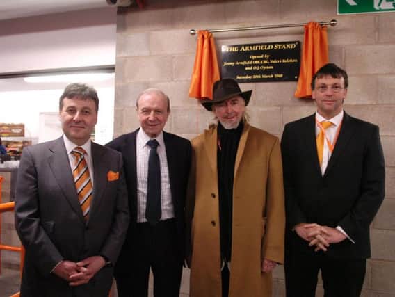 Armfield pictured with Belokon, left, and Owen and Karl Oyston for the opening of the stand named in his honour
