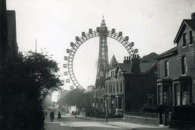 This view down Adelaide Street shows Blackpool Tower and The Great Wheel before demolition began in 1928