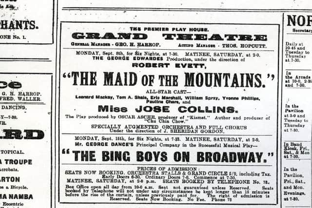 Grand Theatre advert from September 1919