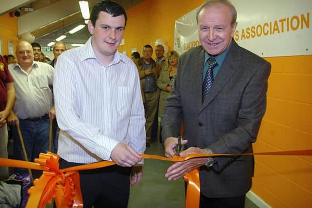 Glenn Bowley  pictured with  Jimmy when the two officially opened the Hall of Fame at Blackpool FC.