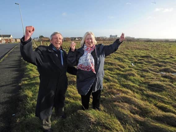 Councillors Peter and Maxine Callow at the proposed housing development site which has been rejected