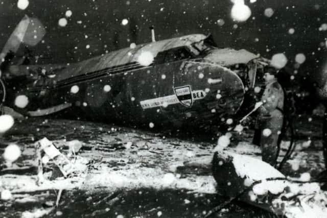 The wreckage of the British European Airways plane which crashed in Munich on February 6, 1958, while bringing home members of the Manchester United football team from a European Cup match. Pic PA