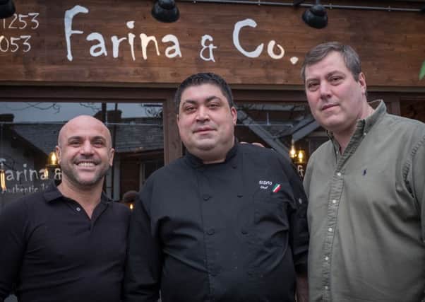 Directors Arialdo Baccari (left) and Stefano Garango (right) with head chef Sivio Matera at Farina and Co