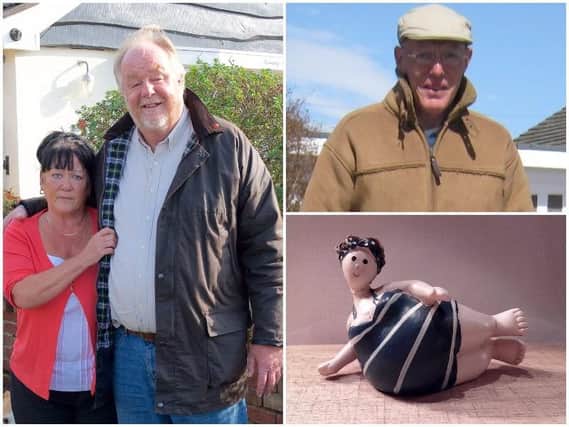 Barry Carr (top right) tormented his neighbours, Jennifer Anderson and David Smith, with a pottery figurine (bottom right) and by playing music non-stop					                       Main image: Warren Smith