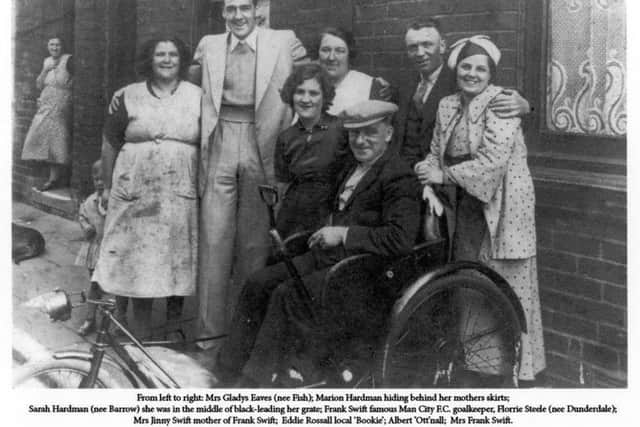 Frank Swift (second left) back home in Revoe with family and friends. Frank is pictured beside his mother (centre), with his wife far right