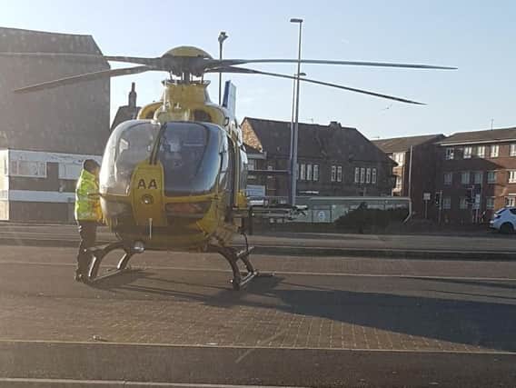 Witnesses reported seeing the helicopter land near to the Mecca Bingo Hall on Talbot Road at around 9am.
