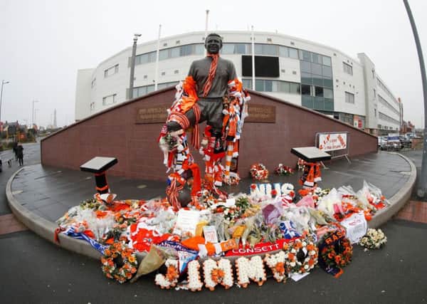 Floral tributes at Bloomfield Road