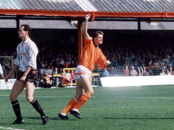 Phil Horner celebrates giving Blackpool the lead