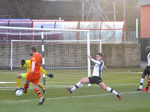 Danny Rowe scores his second at Gateshead
