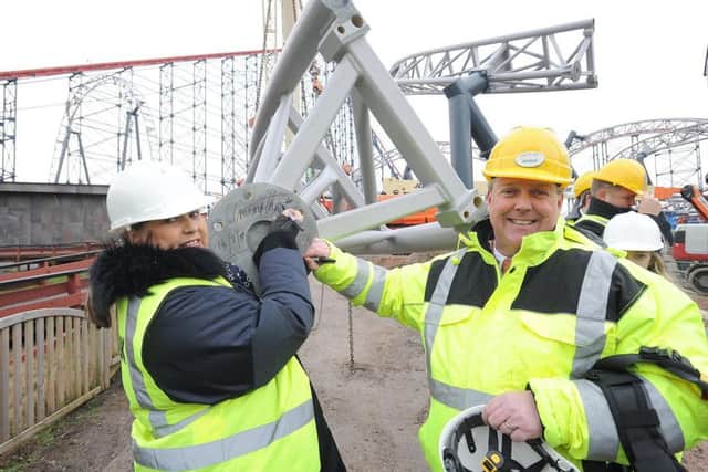 The final piece of Icon is installed at Blackpool Pleasure Beach.  Pictured left are Amanda and Nick Thompson