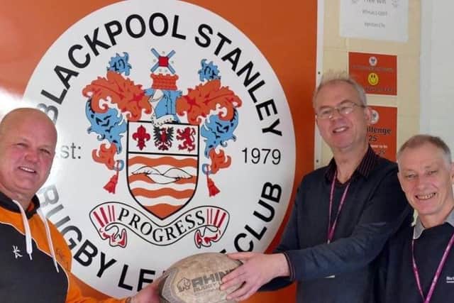 From left to right, Simon Hornby of Blackpool Stanley Rugby League Club, Coun Martin Mitchell and Paul Latham of Blackpool Council Parks department.