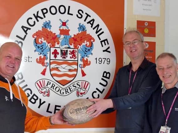 From left to right, Simon Hornby of Blackpool Stanley Rugby League Club, Coun Martin Mitchell and Paul Latham of Blackpool Council Parks department.