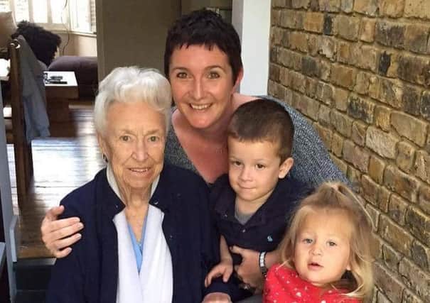 Eve Wheeler, in her 90s, with granddaughter Lucy and her great grand children, after moving into her own flat in London after winning her battle with diabetes.
