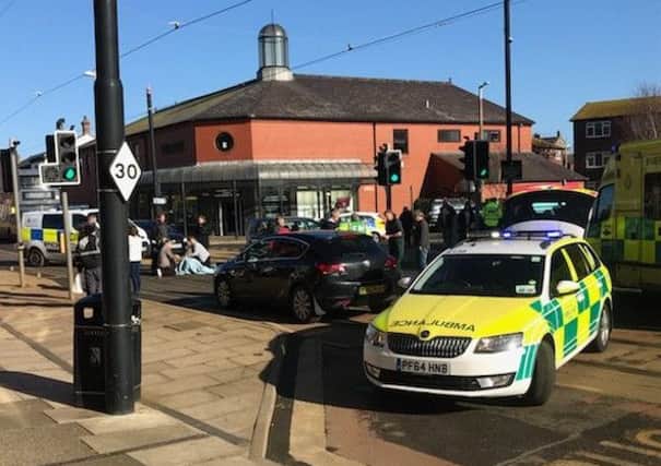 Ambulance and police on the scene after the accident on North Albert Street, Fleetwood.