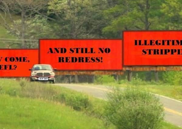Artwork produced by Blackpool Supporters Trust, inspired by the film Three Billboards in Ebbing, Missouri