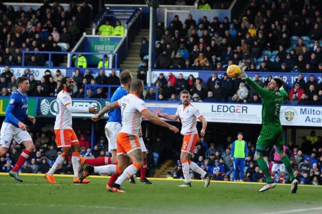 Clark Robertson doubles Blackpool's lead with a second-half header