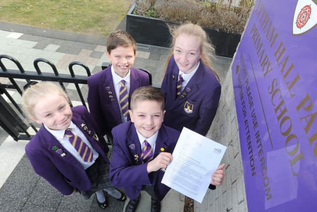Lytham Hall Park Primary School is on the verge of being rated outstanding by Ofsted.  Pictured are head boys and girls Poppy Rowlings, 10, Declan Aspery, 10, Eleanor Channon, 11 and Joshua Squires, 10.