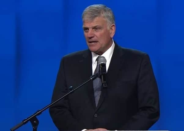 Controversial American preacher Franklin Graham speaking at a conference in 2017