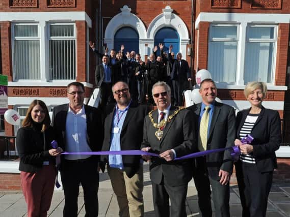 Opening of new flats at the former Astoria and Malibu hotels on Albert Road.  L-R are Sarah Reidy, Andrew Edwards, coun Jim Hobson, mayor coun Ian Coleman, David Galvin and Helen Binks.