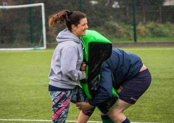 Personal trainer and strength, sports and conditioning coach Nicole Booth, in action coaching Fleetwood Rugby Club
Pic: Josh Sanderson