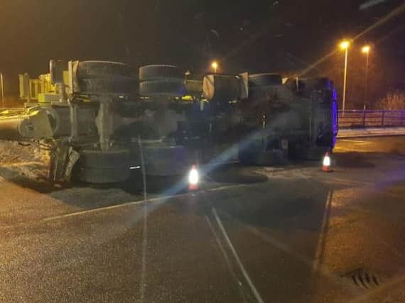A cement mixer overturned on the M6