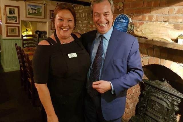 Liz Tyler and Nigel Farage at The Cottage Fish and Chip Shop on Newhouse Road in Blackpool after the Question Time show