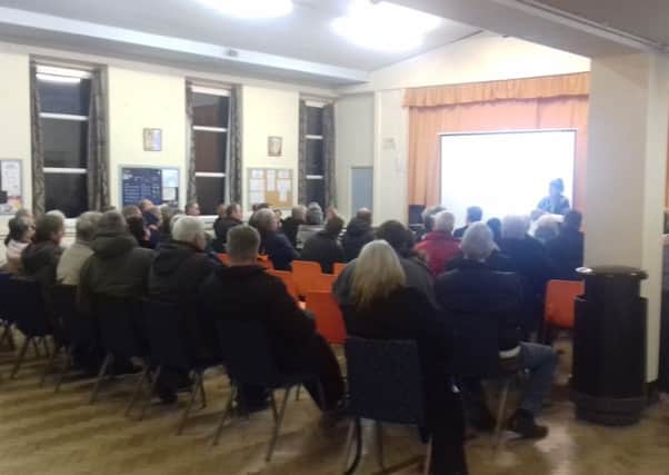 Members of the public hear about plans to offload brine into the Irish Sea at Rossall.