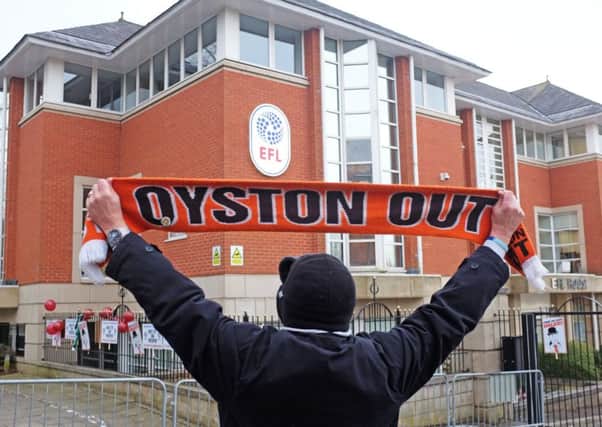 Blackpool FC fans and other supporters protested outside the EFL headquarters in Preston