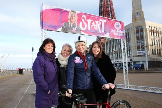 Zoe Ball and supporters at the start of her Sport Relief challenge Zoe's Hardest Road Home